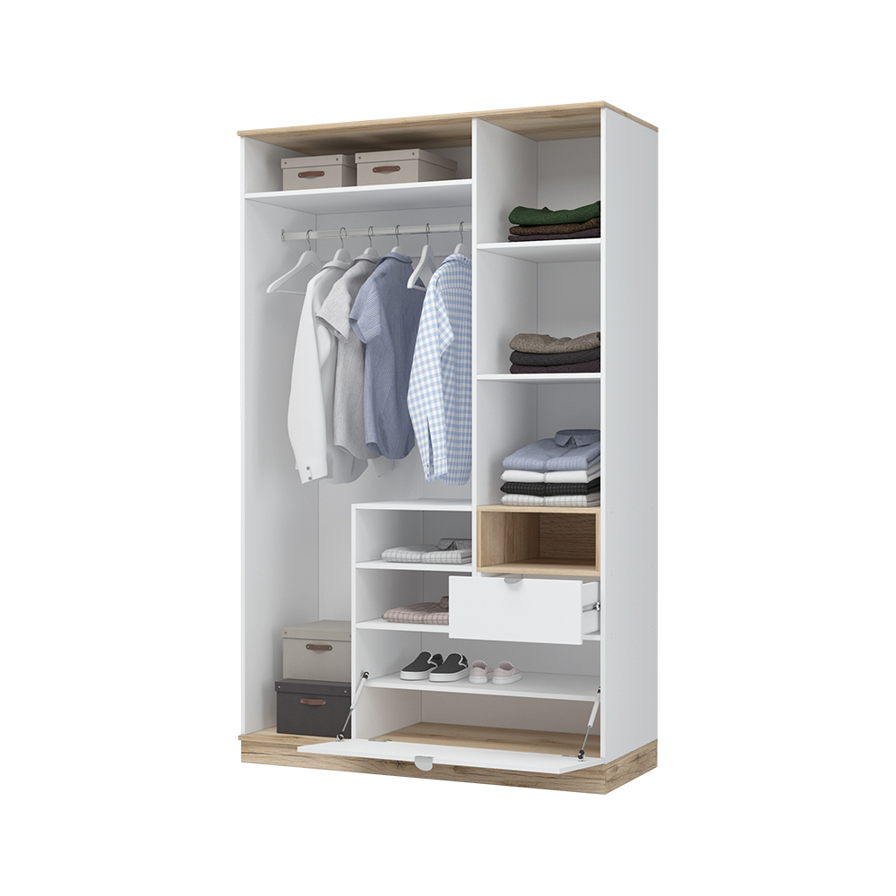 ЮККИ ШК 1Я 1350 Шкаф 3х створчатый с зеркалом Фасад БЕЛЫЙ/Корпус ДУБ ДЕЛАНО