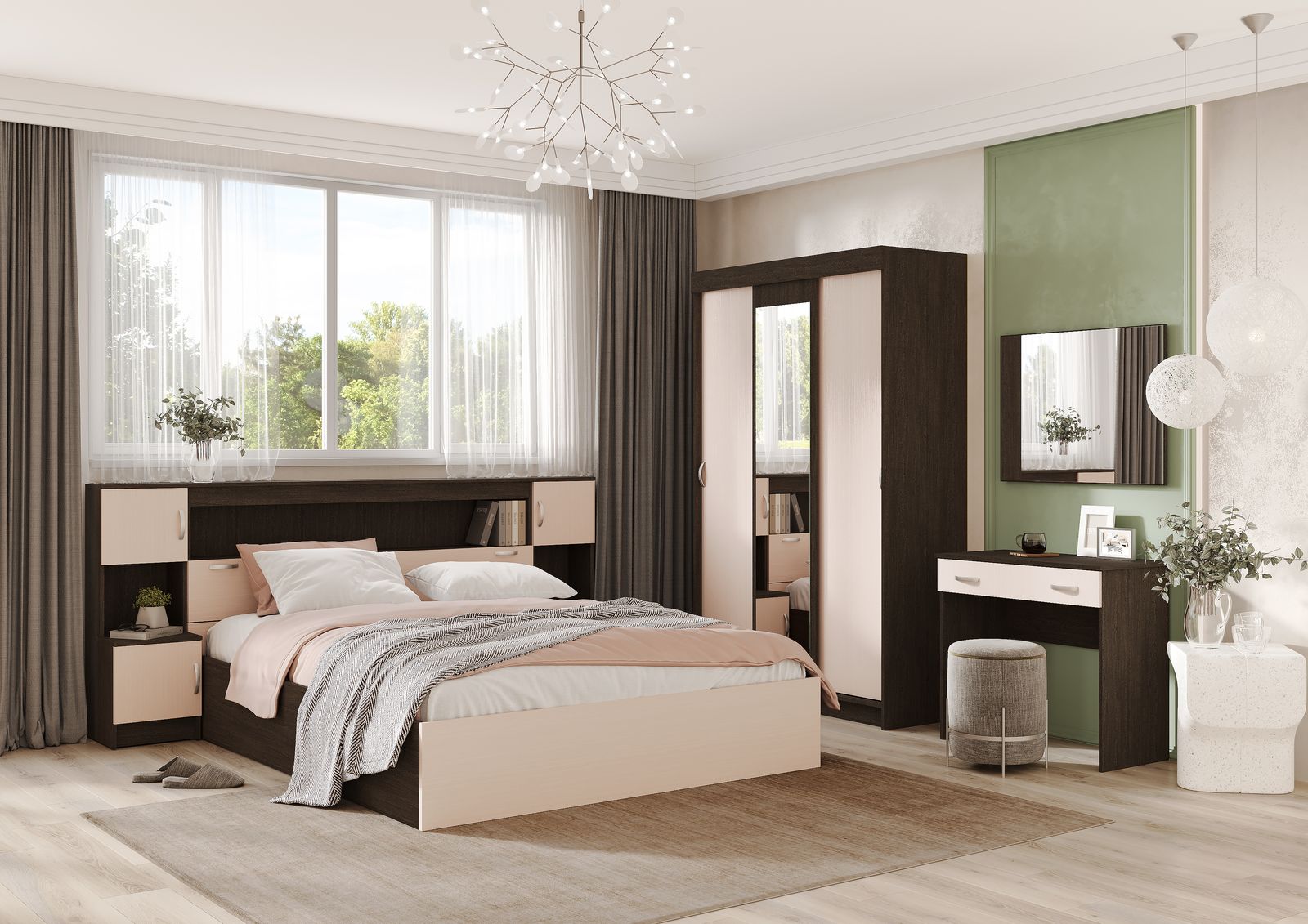 Спальня БАСЯ КР 552 кровать с прикров блоком (2,352х1,024х2,232) фасад БЕЛФОРТ/корпус ВЕНГЕ