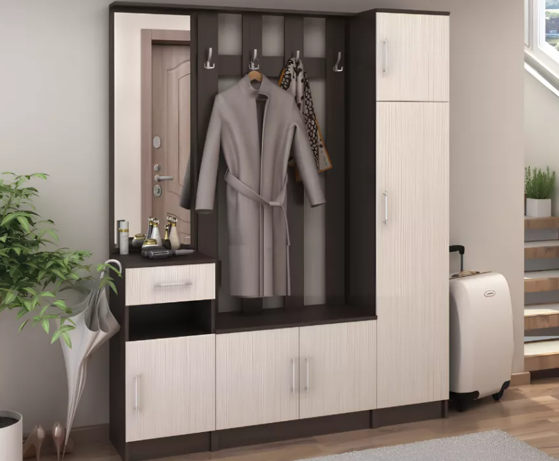 Прихожая МАШЕНЬКА ПН 201 пенал (0,3х2,02х0,376) фасад БЕЛФОРТ/корпус ВЕНГЕ СНЯТО