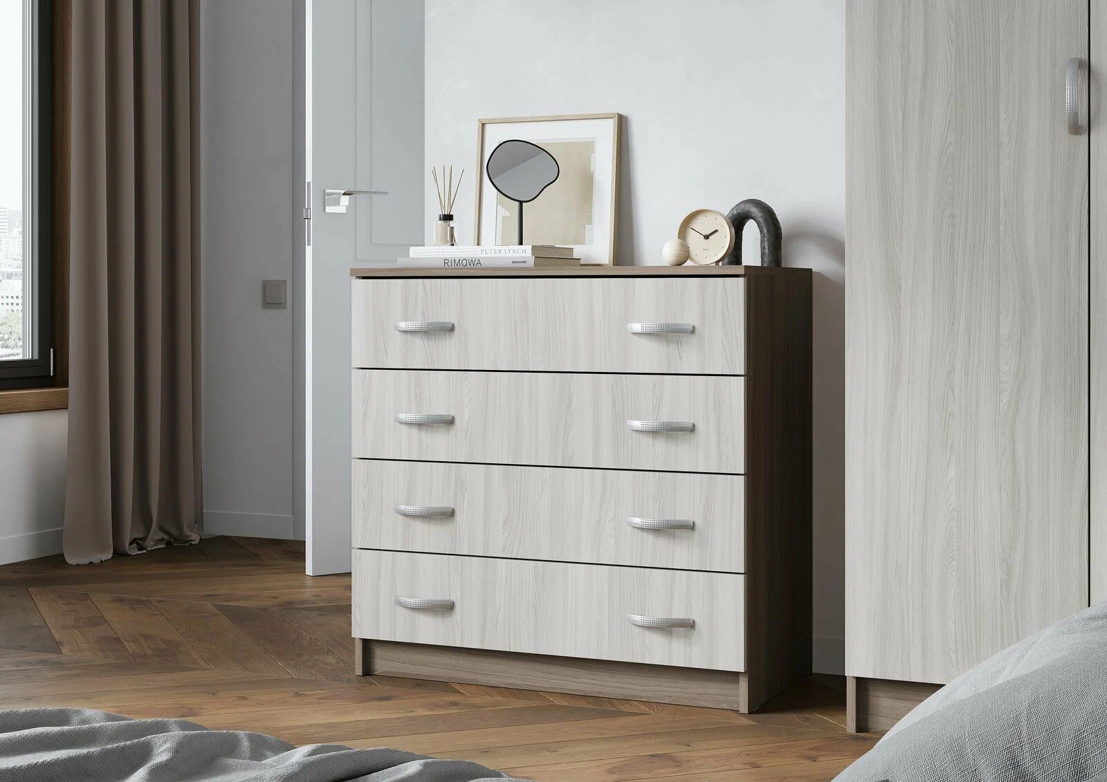 Спальня БАСЯ КМ 554-М комод 4 ящика (0,8х0,79х0,41) фасад ШИМО СВЕТЛ/корпус ШИМО ТЕМН