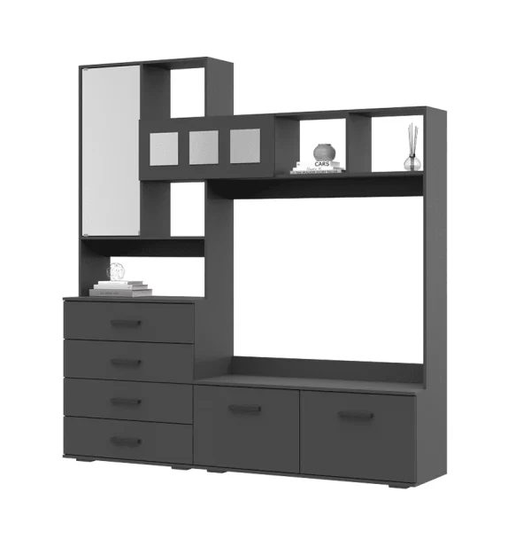 Гостиная ЯНА-1 центр секция ТВ 751 (2000х2120х436) Фасад ГРАФИТ СЕРЫЙ/Корпус ГРАФИТ СЕРЫЙ