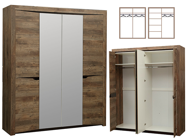 33,01 "Лючия" Шкаф для одежды 4-х дв. (кейптаун/венге/белый)