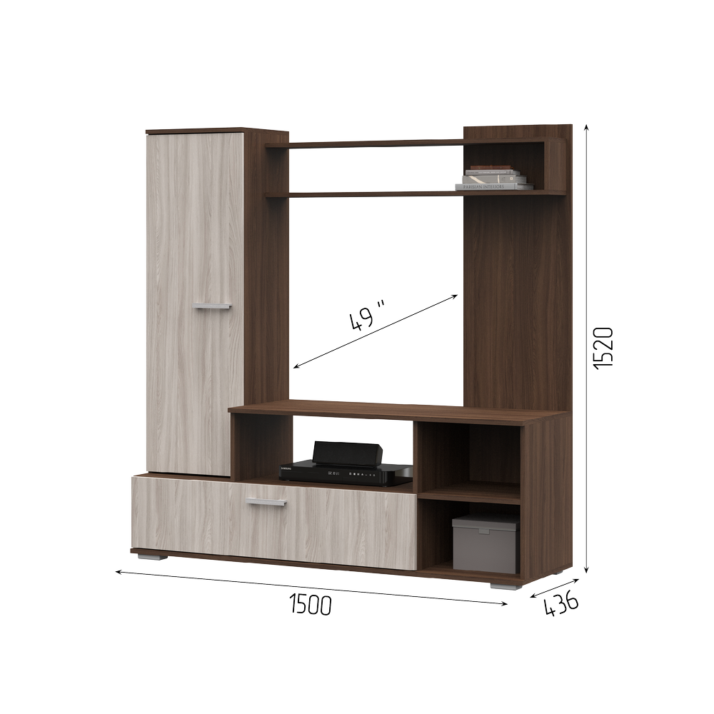 Гостиная ЛИМА (1,5х1,52х0,436/ТВ 1,1х0,73) ШИМО СВЕТЛ/ШИМО ТЕМН