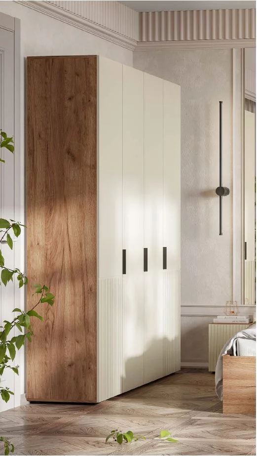 СОНАТА ШК 04 Шкаф 4-х створчатый (1600х2100х460)Фасад МДФ МОНО КЕРАМИКА/Корпус ДУБ КРАФТ ТАБАЧНЫЙ