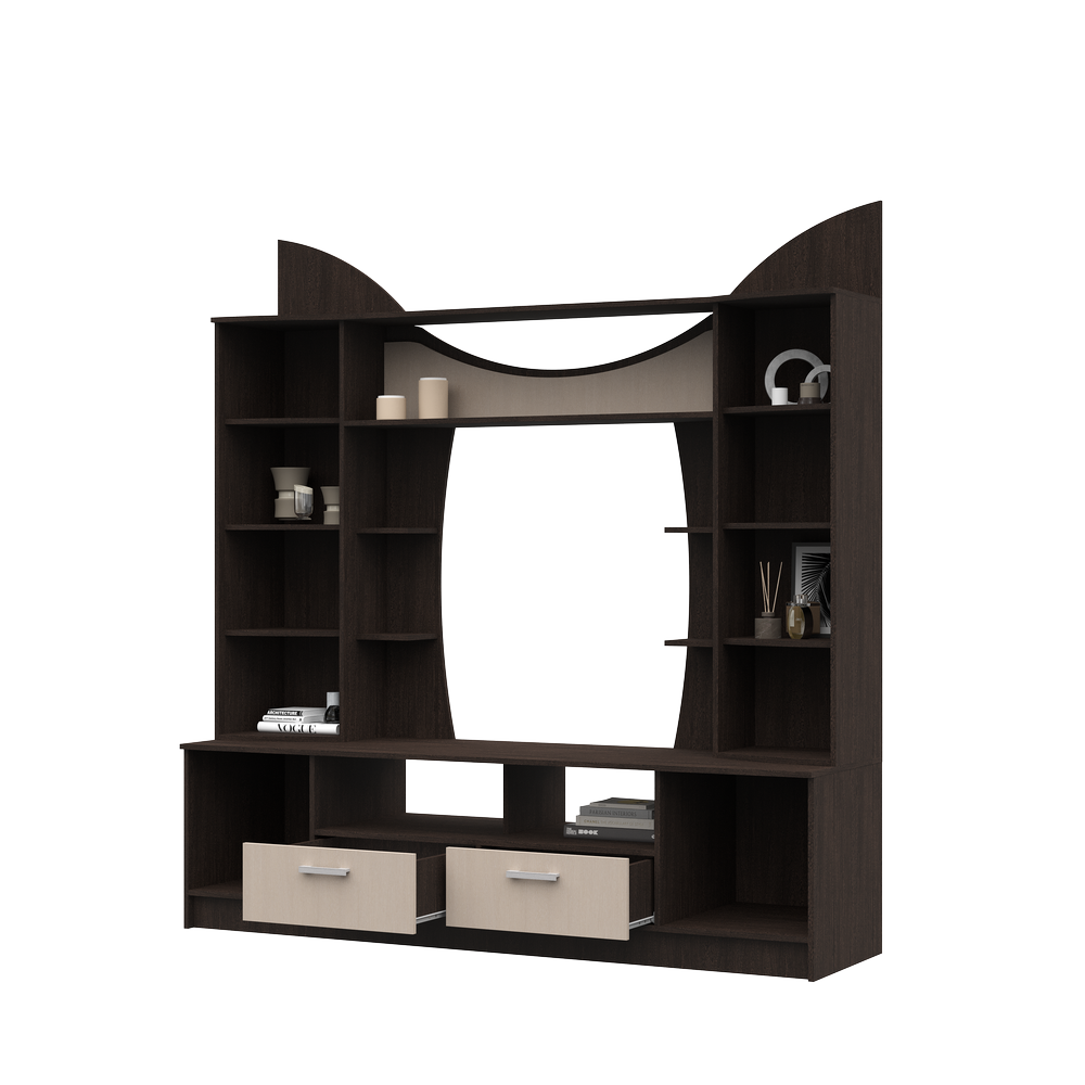 Гостиная ОЛЬБИЯ центральная секция (2,0х2,1х0,542/ниша ТВ 1.2х0,944) фасад БЕЛФОРТ/корпус ВЕНГЕ