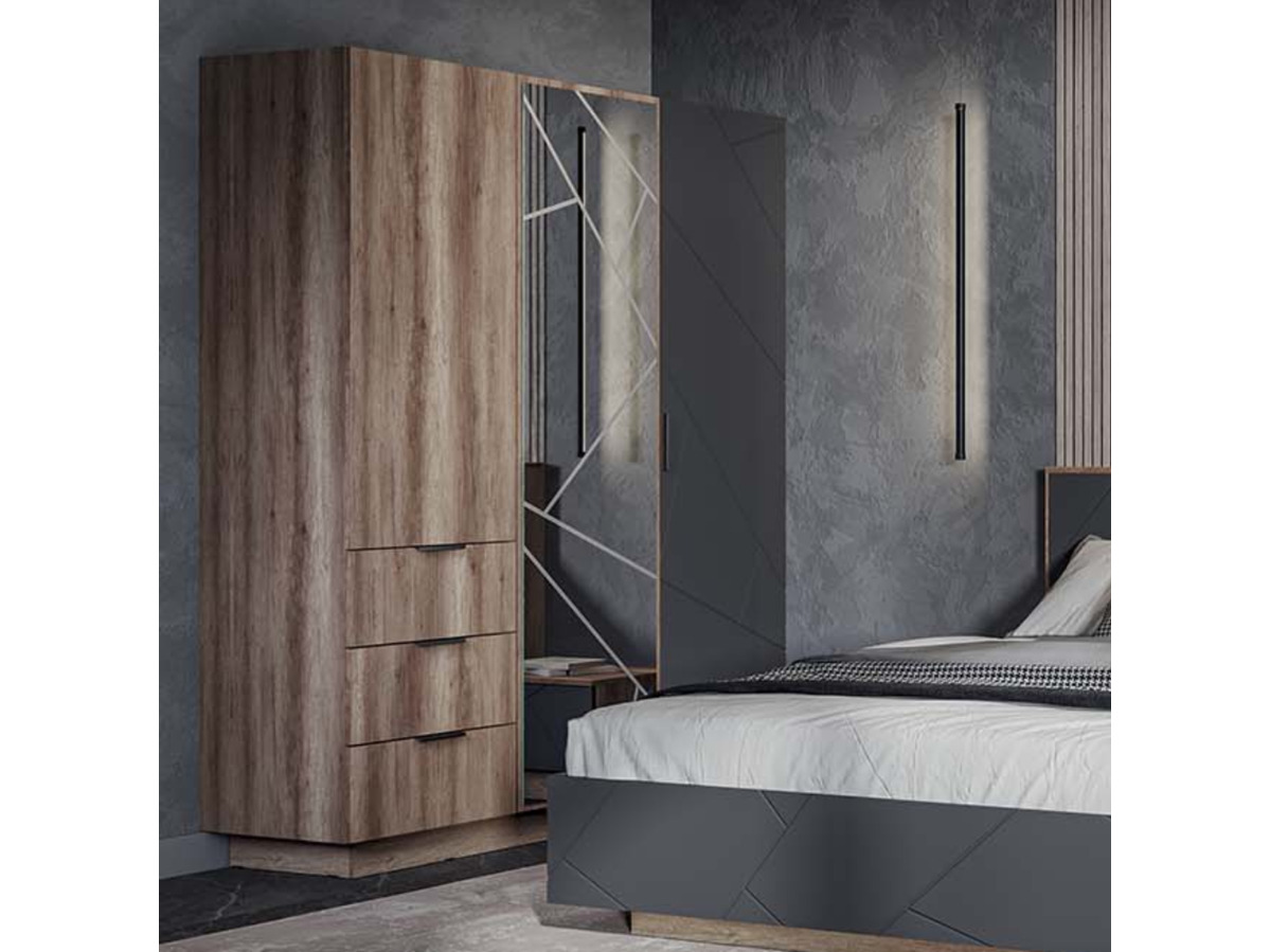 ДАЛЛАС ШК 01 Шкаф 3х-створчатый (1,698 х2,008х0,503) ФАСАД МДФ СОФТ ГРАФИТ/КОРПУС ДУБ КАНЬОН