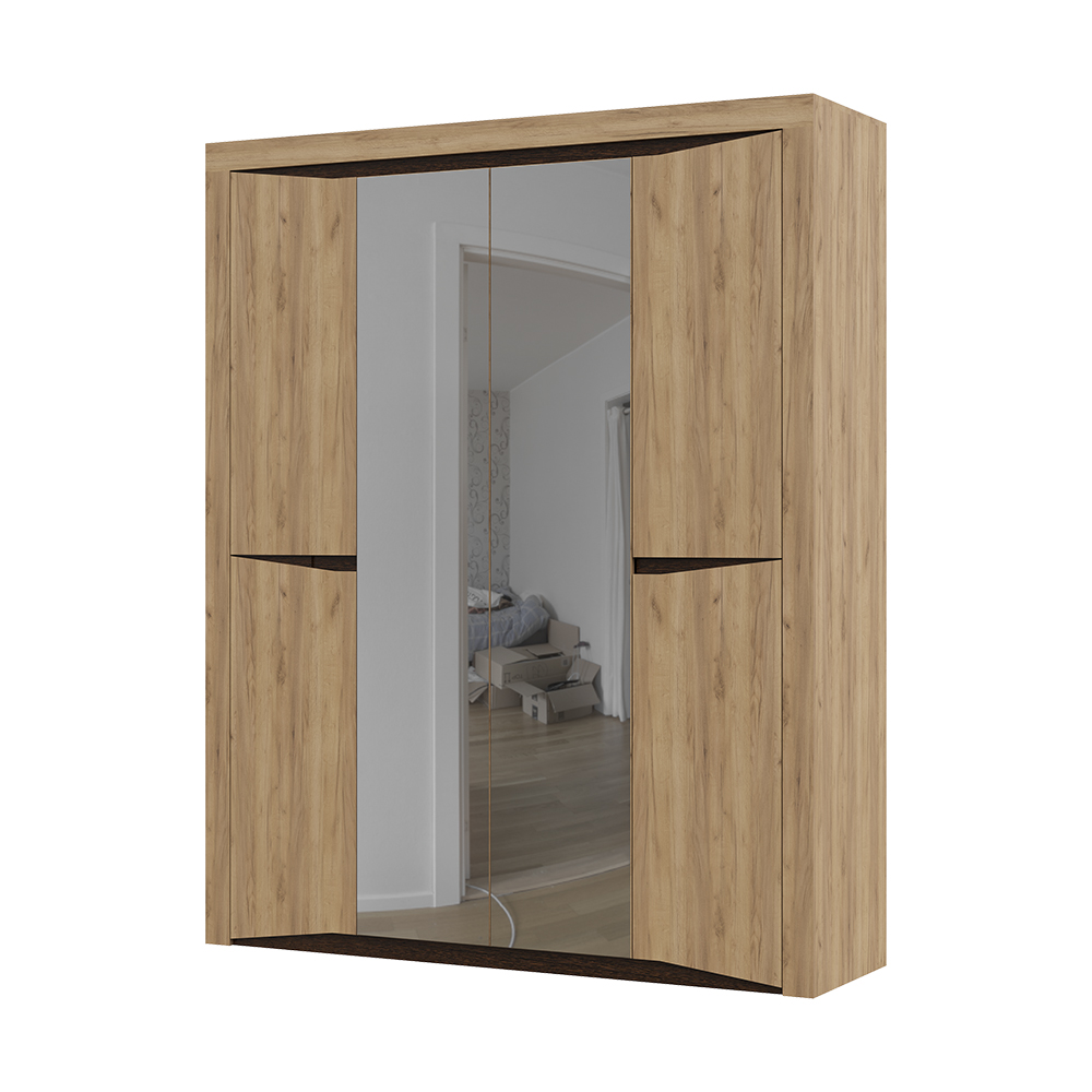 Спальня ПАОЛА ШК 703 (1780х2200х532 мм) МДФ ВЕНГЕ/ДУБ КРАФТ ЗОЛОТО