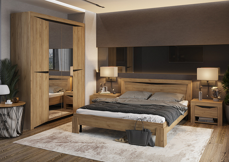 Спальня ПАОЛА ШК 703 (1780х2200х532 мм) МДФ ВЕНГЕ/ДУБ КРАФТ ЗОЛОТО