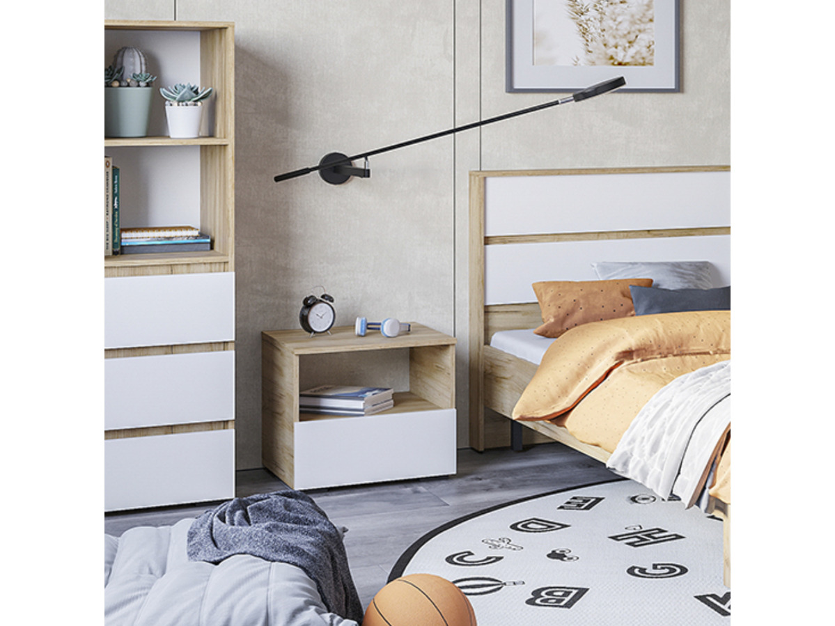 ХЕЛЕН ТБ 01 Тумба прикроватная (0,502х0,442х0,460)ФАСАД БЕЛЫЙ/КОРПУС ДУБ КРАФТ ЗОЛОТО