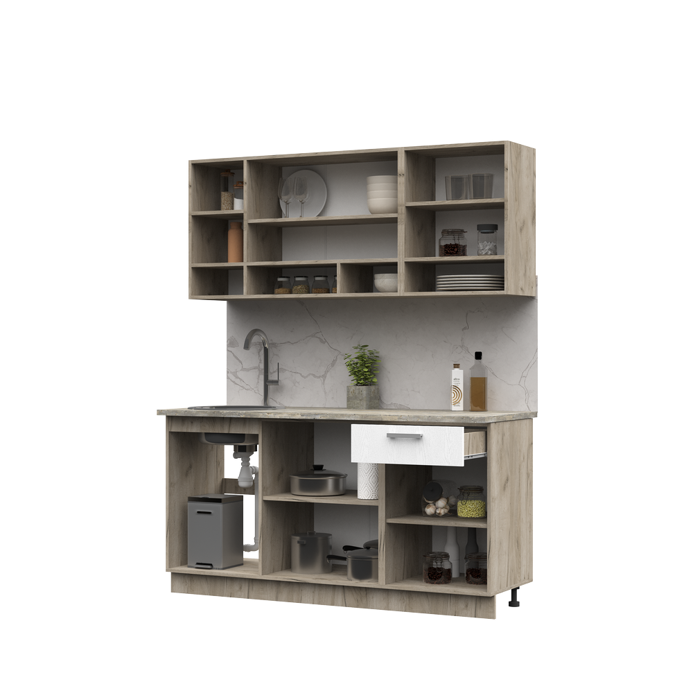 РИЦА Кухня 1,6 (1,600Х2,000Х0,600)Фасад БЕЛЫЙ/Корпус ДУБ КРАФТ СЕРЫЙ