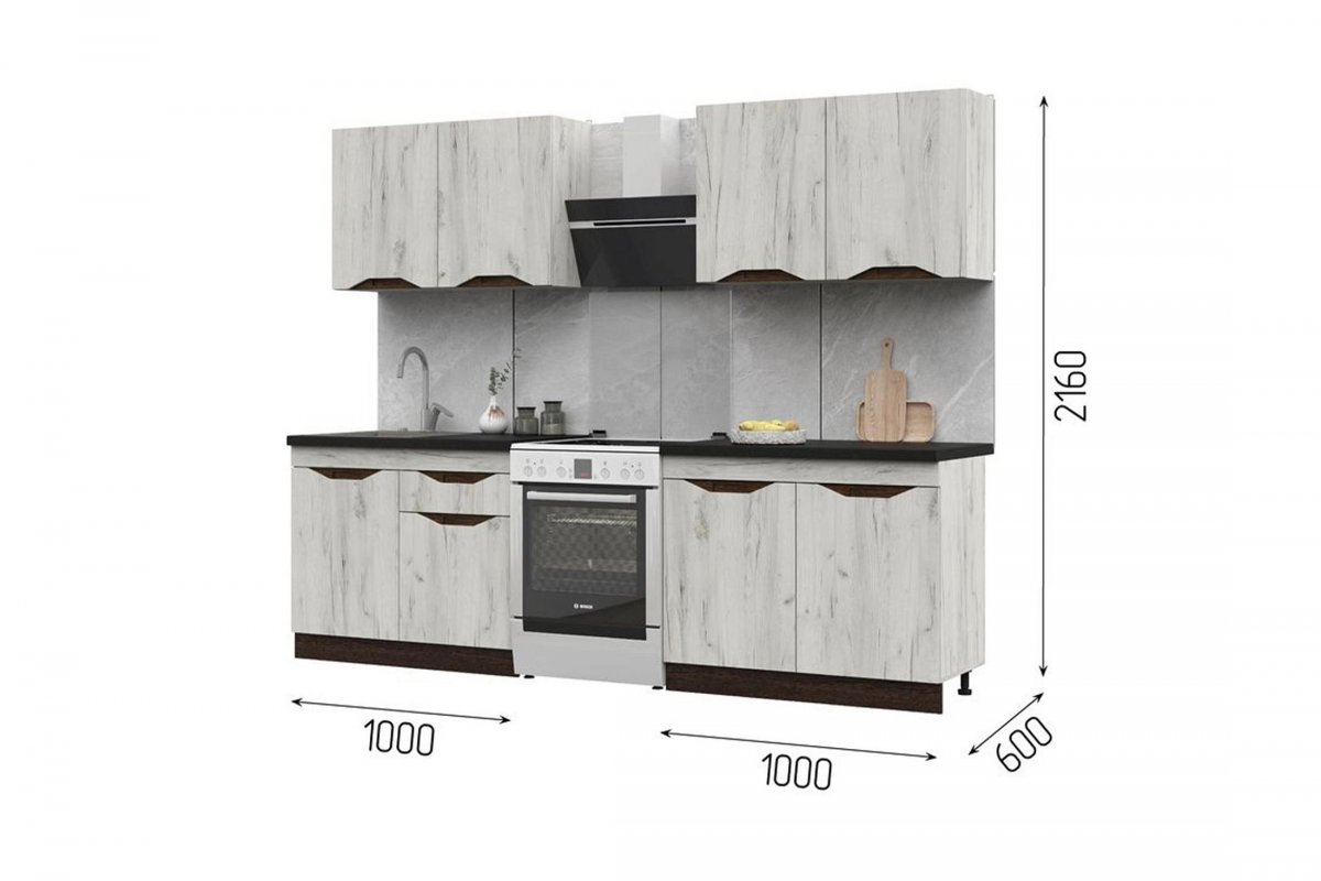 КУХНЯ 2,0 ПАОЛА (2000х2160х600)МДФ ВЕНГЕ(тиковое дерево)/ДУБ КРАФТ БЕЛЫЙ