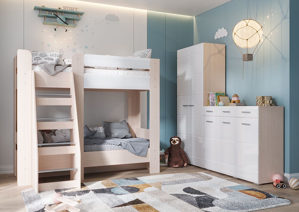 Спальня СИМБА шкаф 3-х створчатый (1,5х2,0х0,57) фасад МДФ БЕЛЫЙ ГЛЯНЕЦ/корпус БЕЛФОРТ