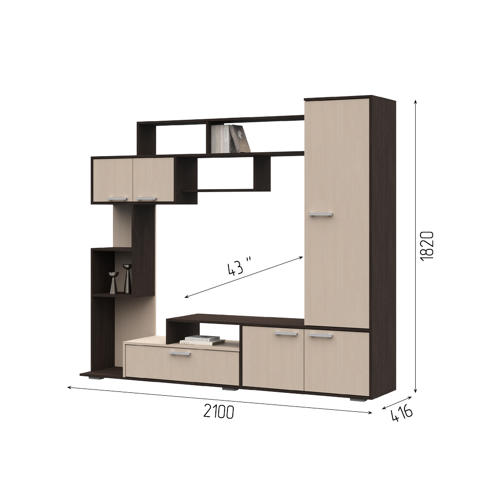 Гостиная КАПРИ (2,1x1,82x0,42/ТВ 0,978х0,824) БЕЛФОРТ/ВЕНГЕ