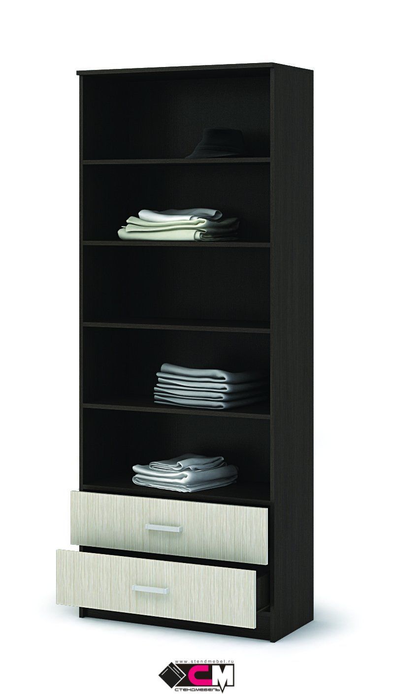 Прихожая МАШЕНЬКА ШК 202 шкаф полки с ящиками (0,8х2,02х0,376) фасад БЕЛФОРТ/корпус ВЕНГЕ