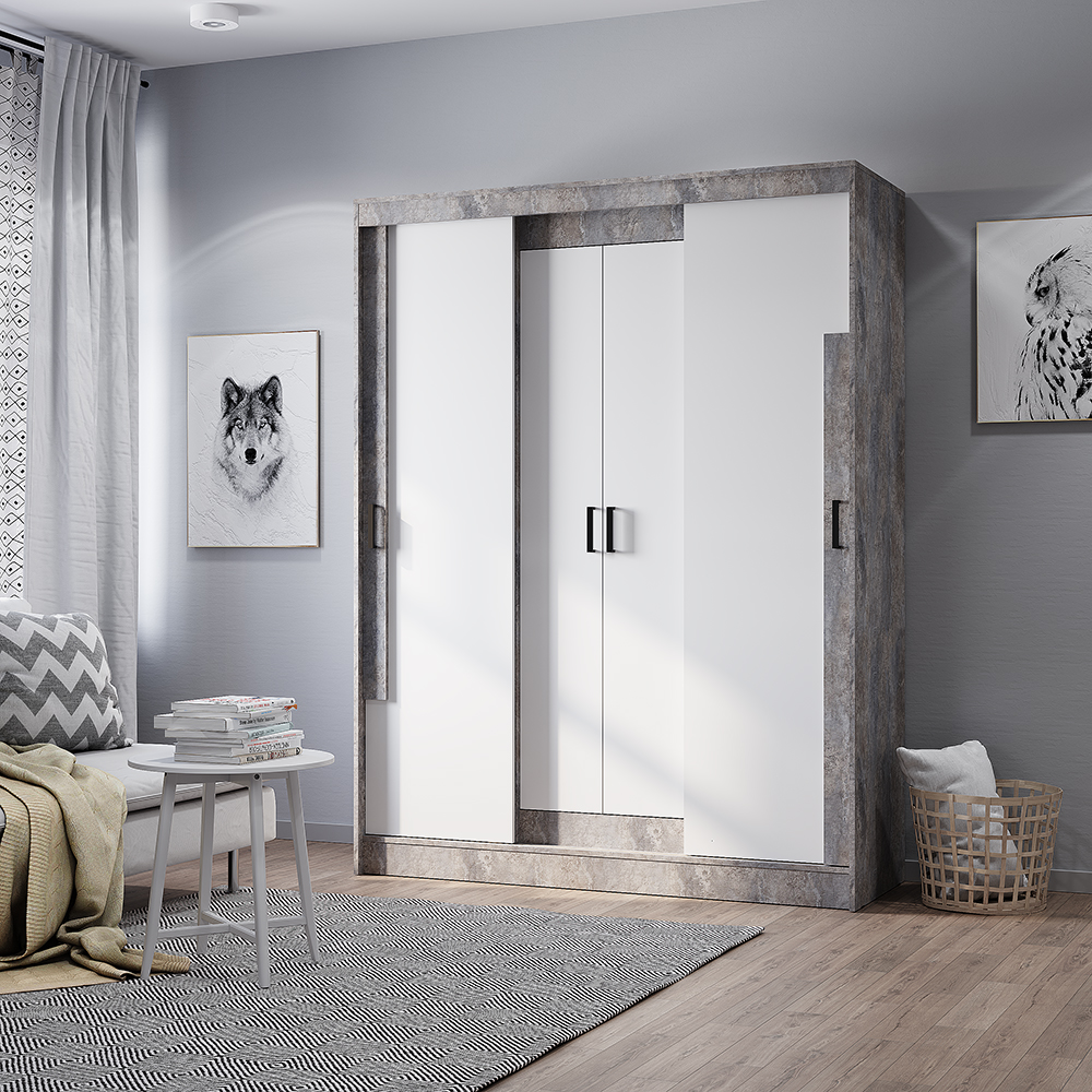 "Смарт" Шкаф-купе ШКК-06 (Цемент светлый/белый)