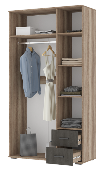 Шкаф НЕЛЬСОН ШК 01(1.200х2,200х0,500)  Фасад ЖЕЛЕЗНЫЙ КАМЕНЬ/Корпус ДУБ КАНЬОН СНЯТО