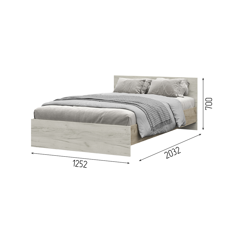 Спальня БАСЯ КР 556 кровать (1,252х0,7х2,032) фасад ДУБ КРАФТ БЕЛЫЙ/корпус ДУБ КРАФТ СЕРЫЙ