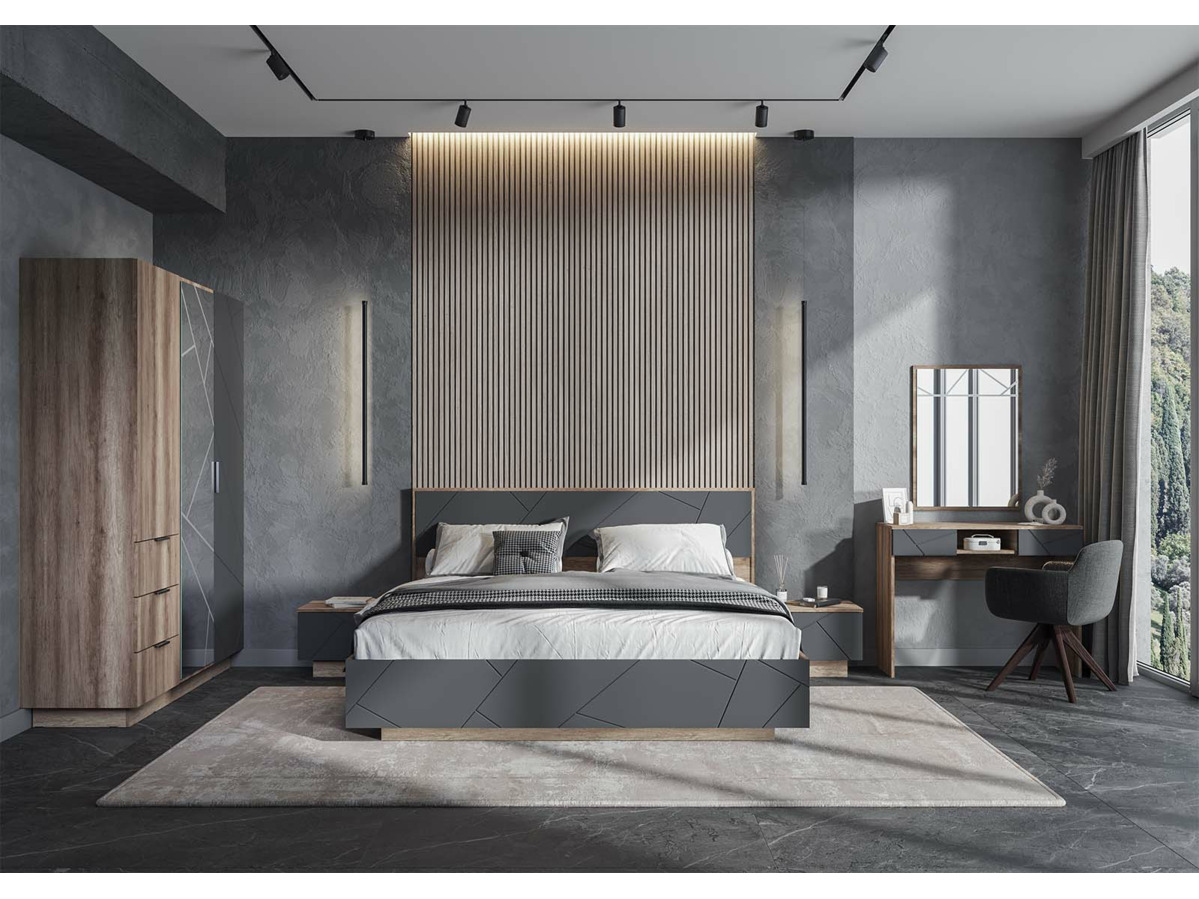 ДАЛЛАС ТБ 01 Тумба прикроватная (0,500 х0,366х0,402) ФАСАД МДФ СОФТ ГРАФИТ/КОРПУС ДУБ КАНЬОН