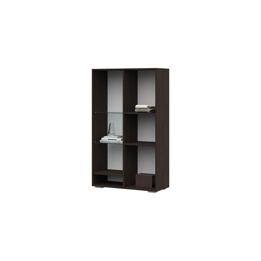 Спальня ВЕГАС стеллаж (0,8х1,33х0,346) фасад МДФ БЕЛЫЙ ГЛЯНЕЦ/корпус ВЕНГЕ