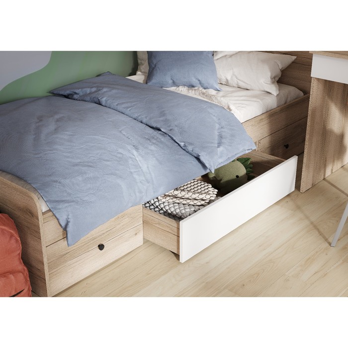 КИВИ ЯК-01 Ящик кроватный (892х204х432)Фасад БЕЛЫЙ/Корпус ДУБ ДЕЛАНО СНЯТО