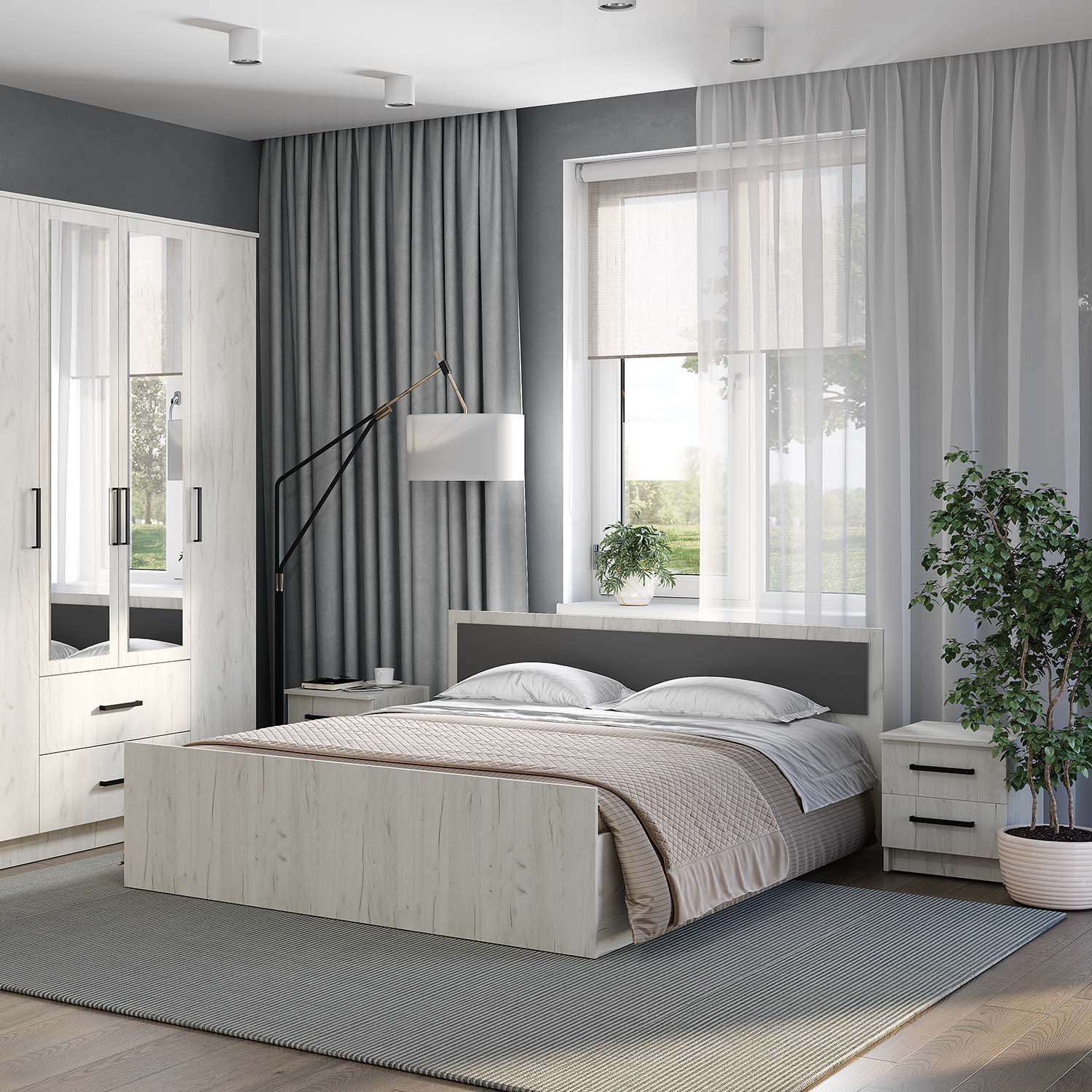 "Фиеста" кровать 1,2м LIGHT дуб крафт белый