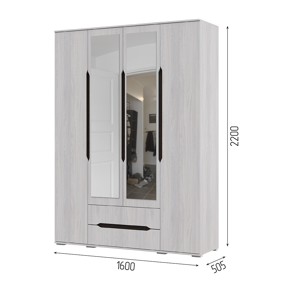 Спальня ВАЛЕНСИЯ ШК 014 шкаф 4х створчатый с ящиками (1,6х2,2х0,5) АНКОР