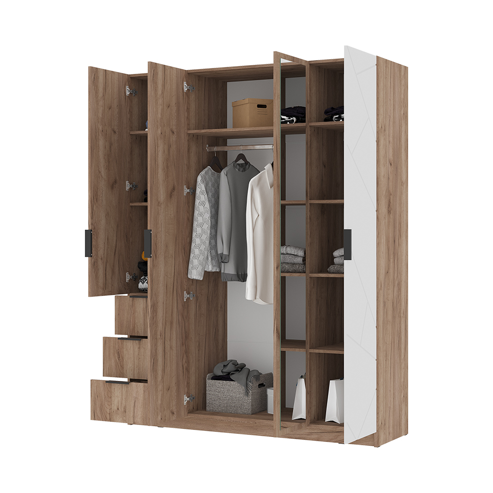 ОРЕГОН ШК 04 Шкаф 4х-створчатый (1600х2100х500)Фасад МДФ БЕЛЫЙ СУПЕРМАТ,ДУБ КРАФТ ТАБАЧНЫЙ/Корпус ДУ