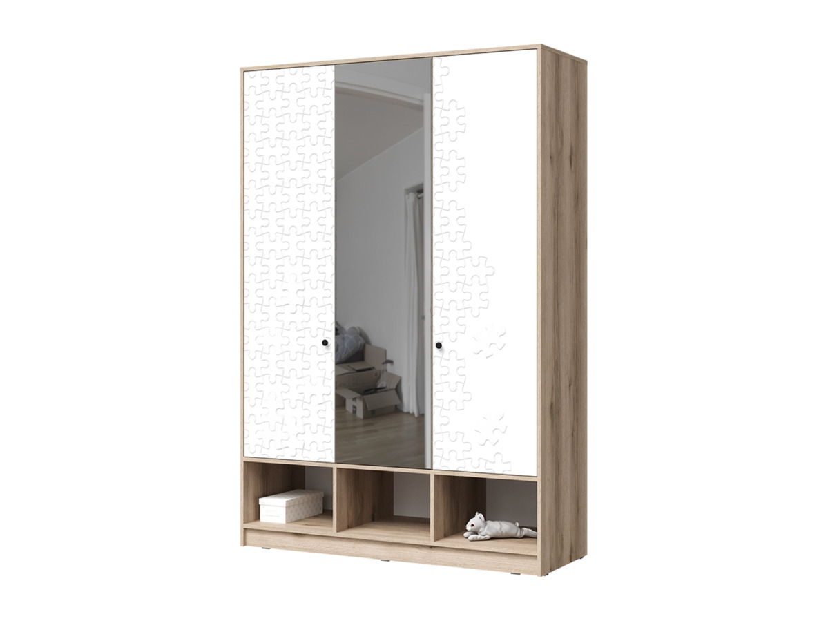 КИВИ ШК-03 Шкаф 3ств с зеркалом (1382х2038х500)Фасад МДФ СУПЕРМАТ БЕЛЫЙ/Корпус ДУБ ДЕЛАНО