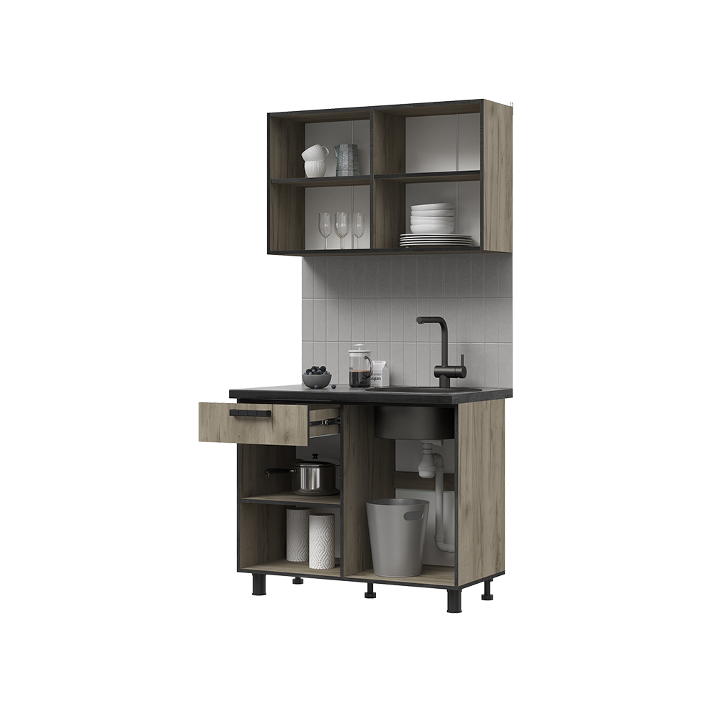 ЭДИНБУРГ Кухня 1.0  (1000*2160*600) Фасад ЖЕЛЕЗНЫЙ КАМЕНЬ/Корпус ДУБ КРАФТ СЕРЫЙ