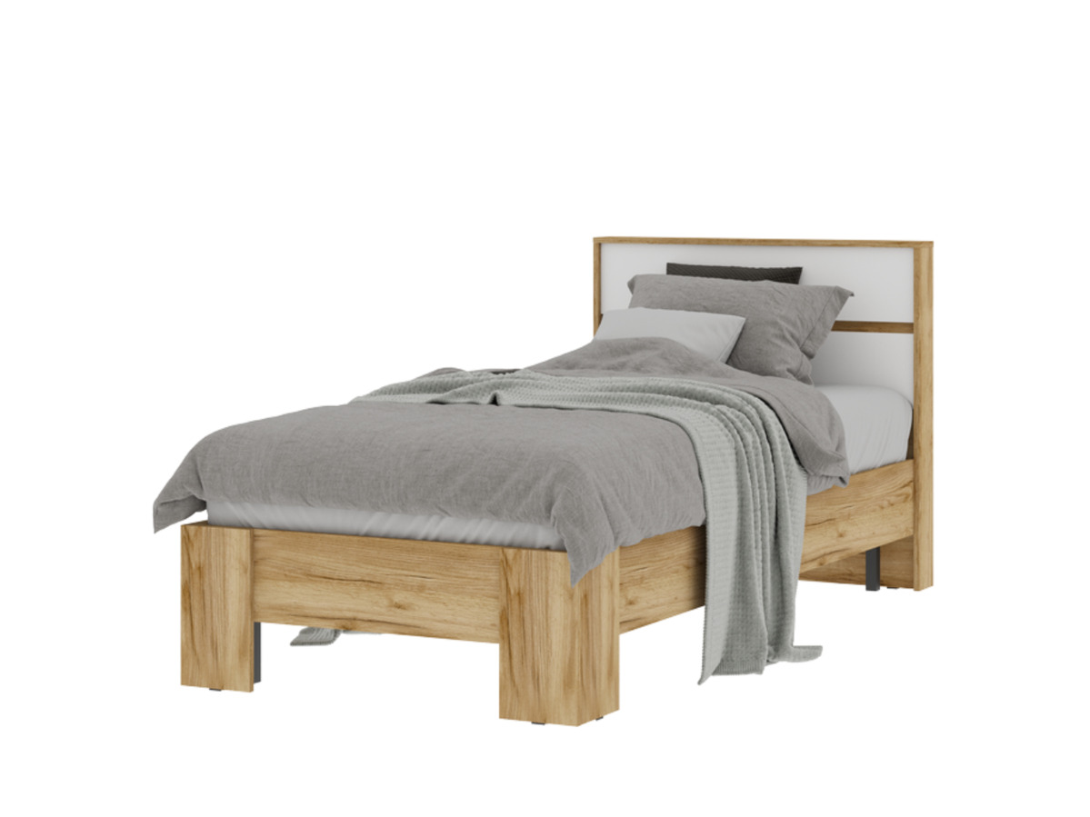 ХЕЛЕН КР 01 Кровать 0.9х2.0 (0,970х0,928х2,114)ФАСАД БЕЛЫЙ/КОРПУС ДУБ КРАФТ ЗОЛОТО