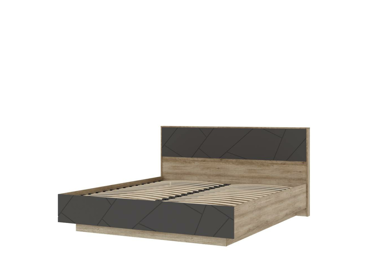 ДАЛЛАС КР 01 Кровать 1,6х2,0 (1,670х0,986х2,090) ФАСАД МДФ СОФТ ГРАФИТ/КОРПУС ДУБ КАНЬОН