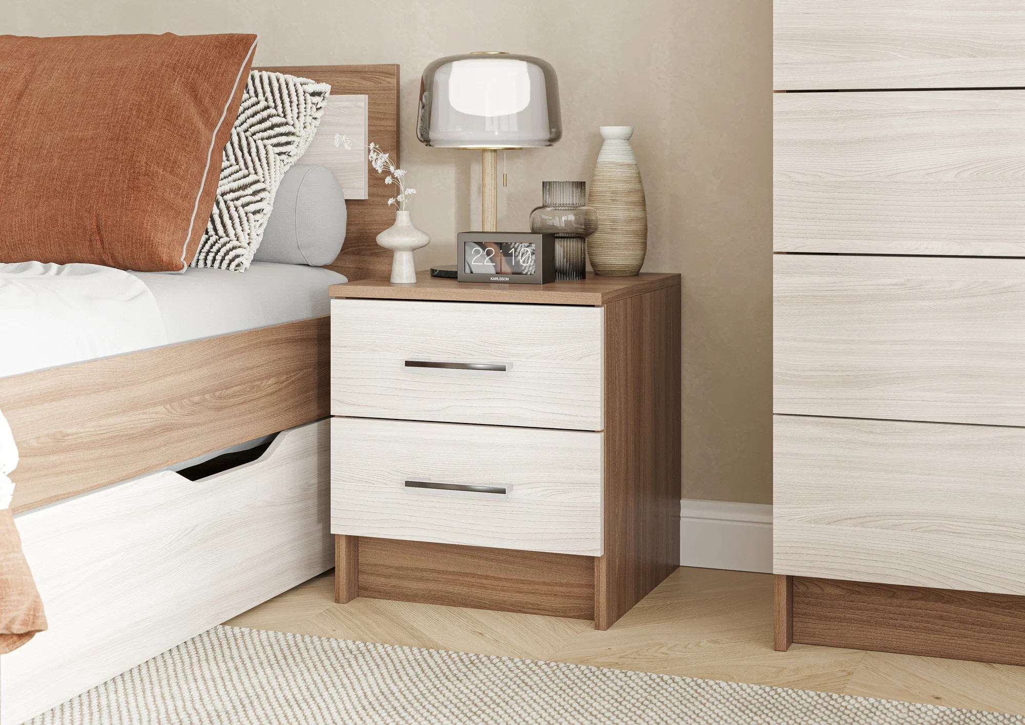 Спальня Тумба прикроватная ГАРМОНИЯ ТБ 601  (0,4х0,45х0,408) фасад ШИМО СВЕТЛ/корпус ШИМО ТЕМН