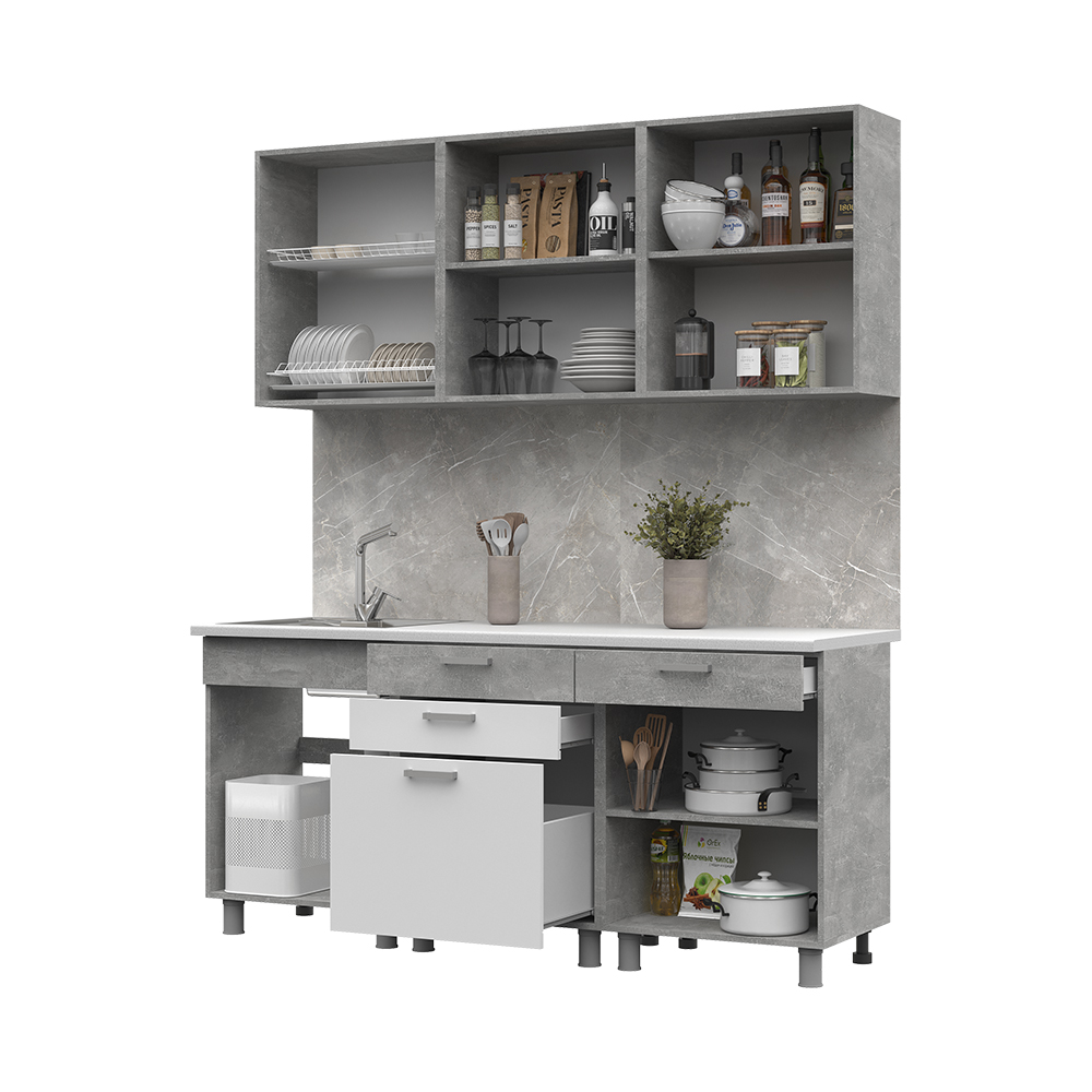 ДЕНВЕР КУХНЯ 1,8  (1800х2160х600)Фасад БЕЛЫЙ/Корпус АТЕЛЬЕ СВЕТЛЫЙ