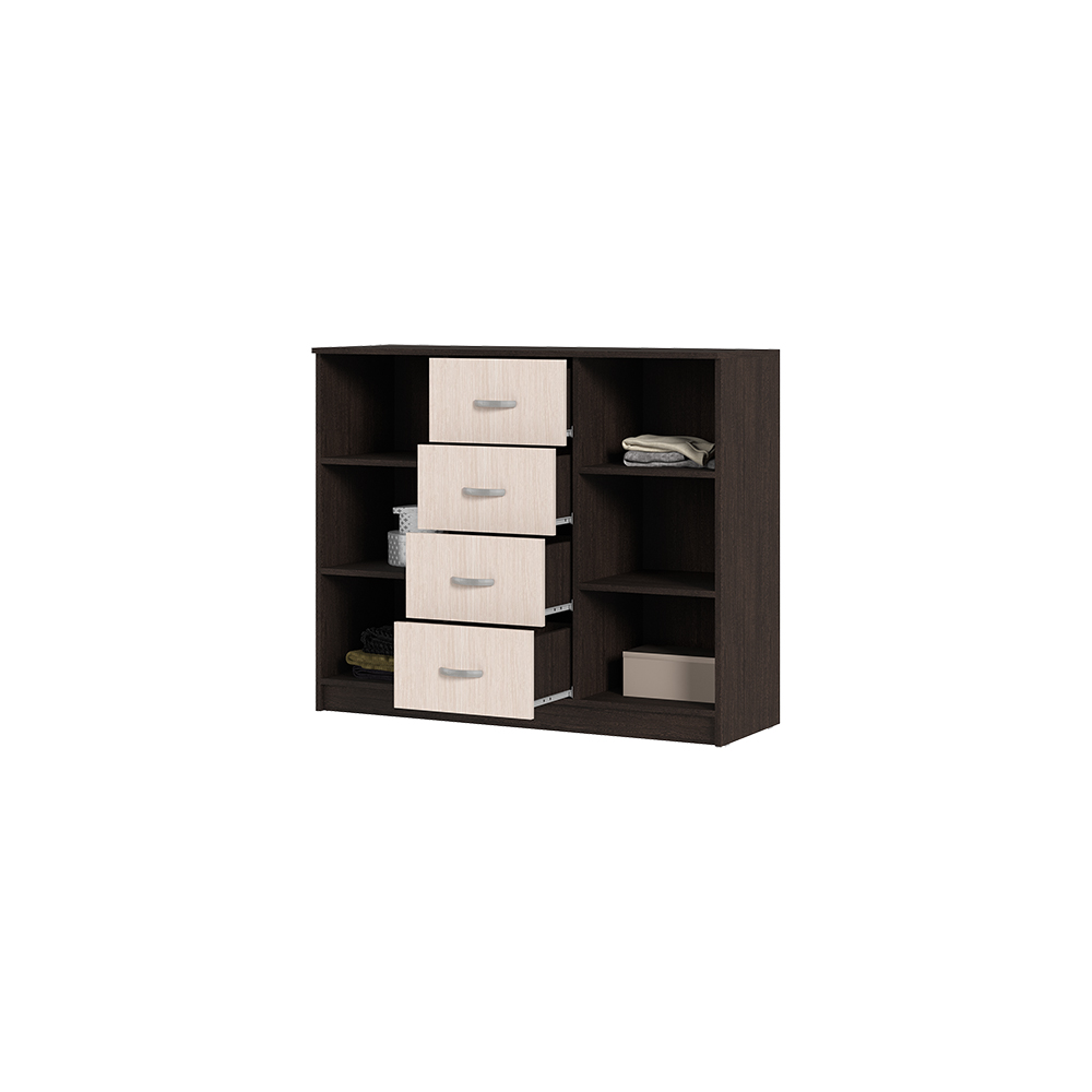 Спальня БАСЯ КМ 555-М  комод 4 ящика 2 створки (1,2х0,99х0,41) фасад БЕЛФОРТ/корпус ВЕНГЕ