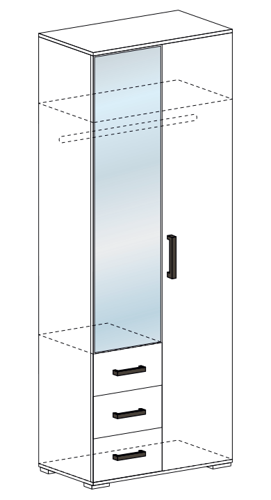 Гостиная ЯНА-1 шкаф комб с ящиками ШК 751 (800х2120х436) Фасад ГРАФИТ СЕРЫЙ/Корпус ГРАФИТ СЕРЫЙ