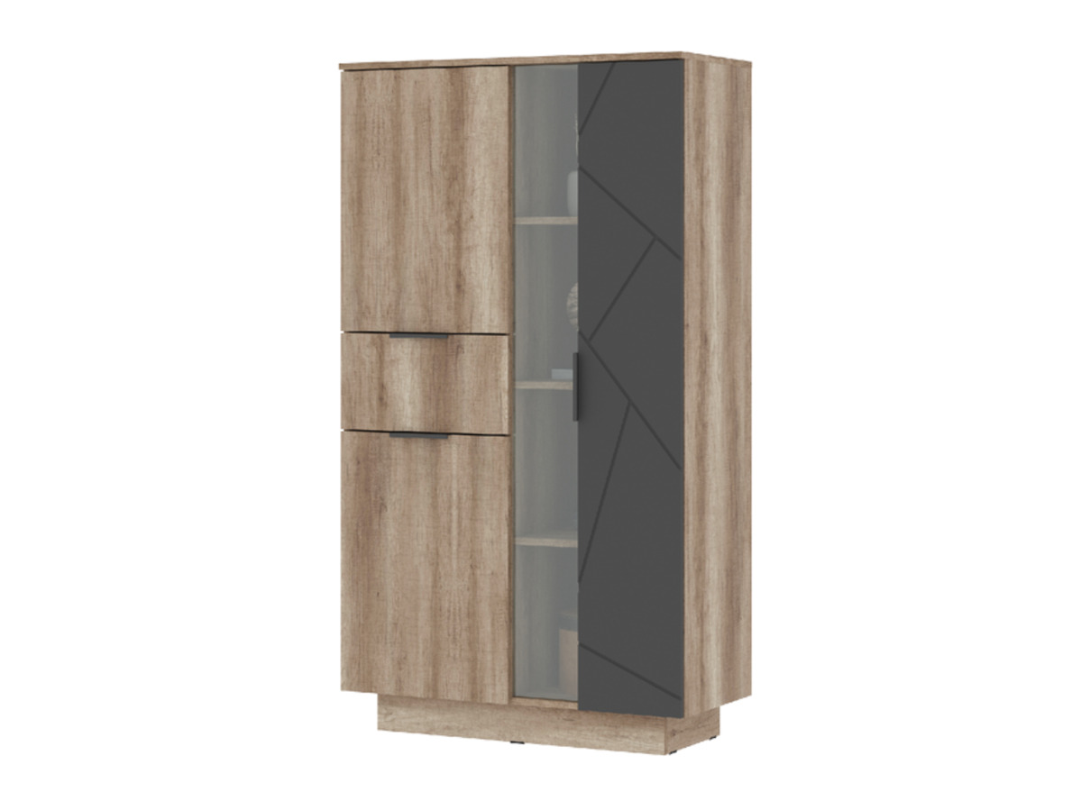 ДАЛЛАС ШК 02 Шкаф со стеклом (0,902х1,602х0,402) ФАСАД МДФ СОФТ ГРАФИТ/КОРПУС ДУБ КАНЬОН