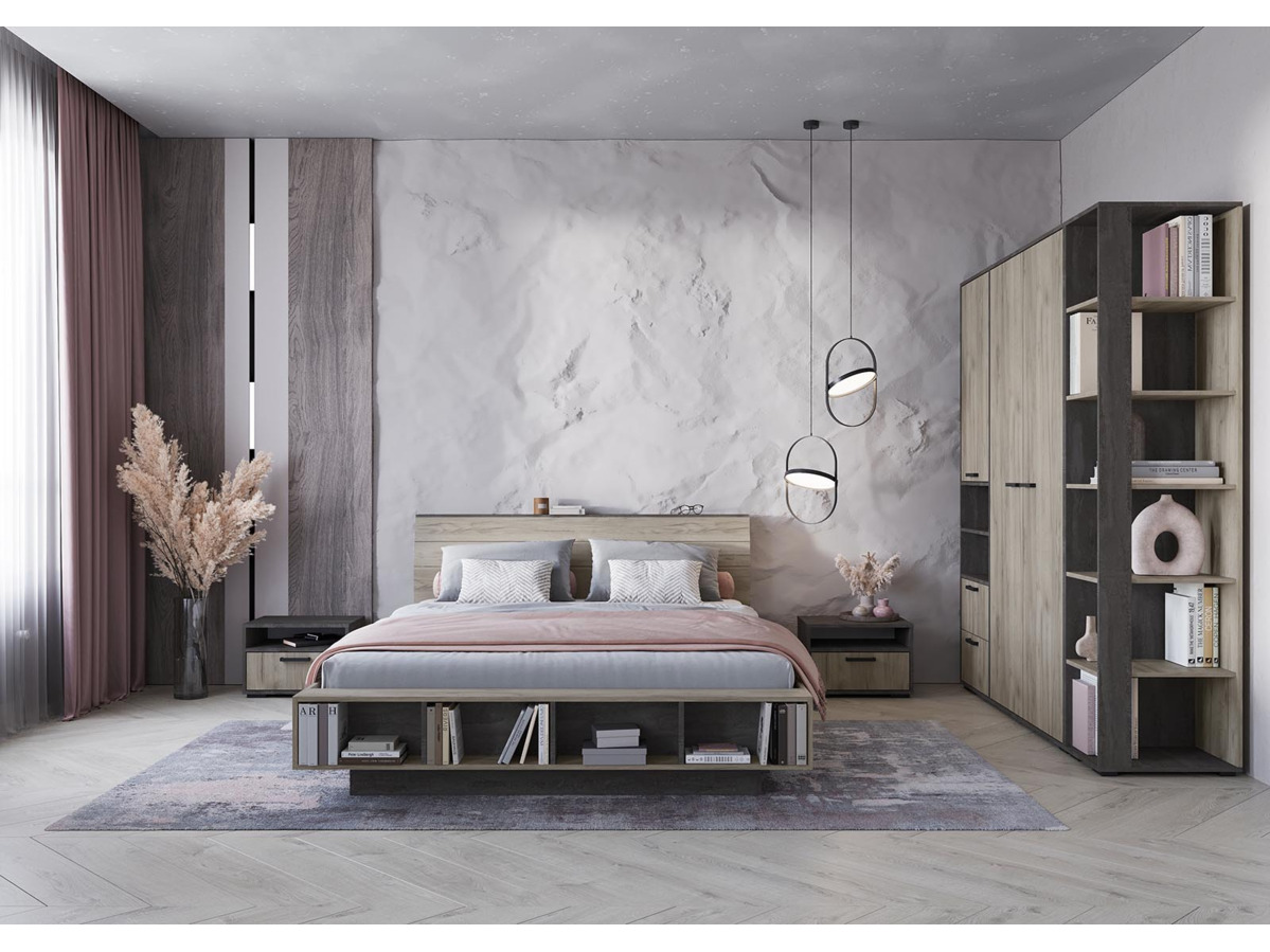 ЭДИНБУРГ КР 01 Кровать 1,6х2,0 (1,640х0,935х2,315)Корпус ДУБ КРАФТ СЕРЫЙ/ЖЕЛЕЗНЫЙ КАМЕНЬ