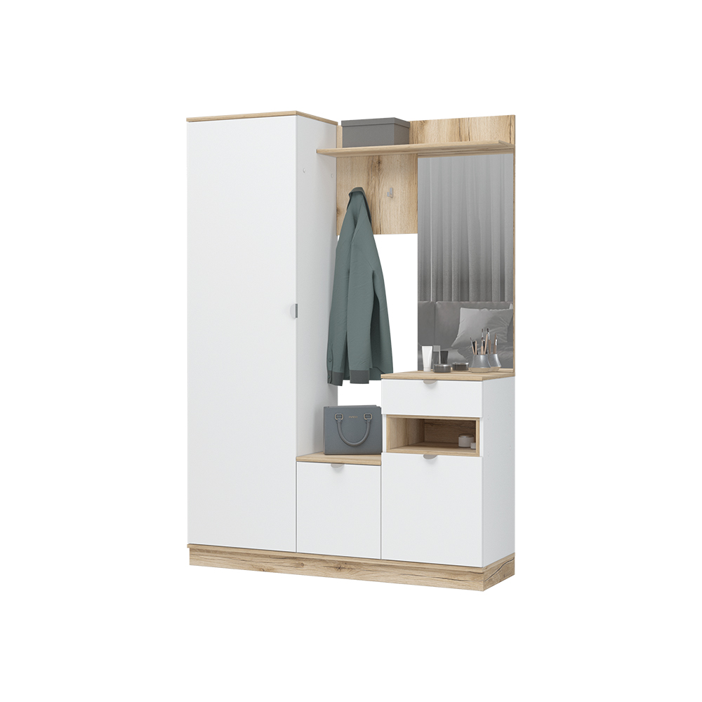 ЮККИ ПР 1400 Прихожая Фасад БЕЛЫЙ/Корпус ДУБ ДЕЛАНО