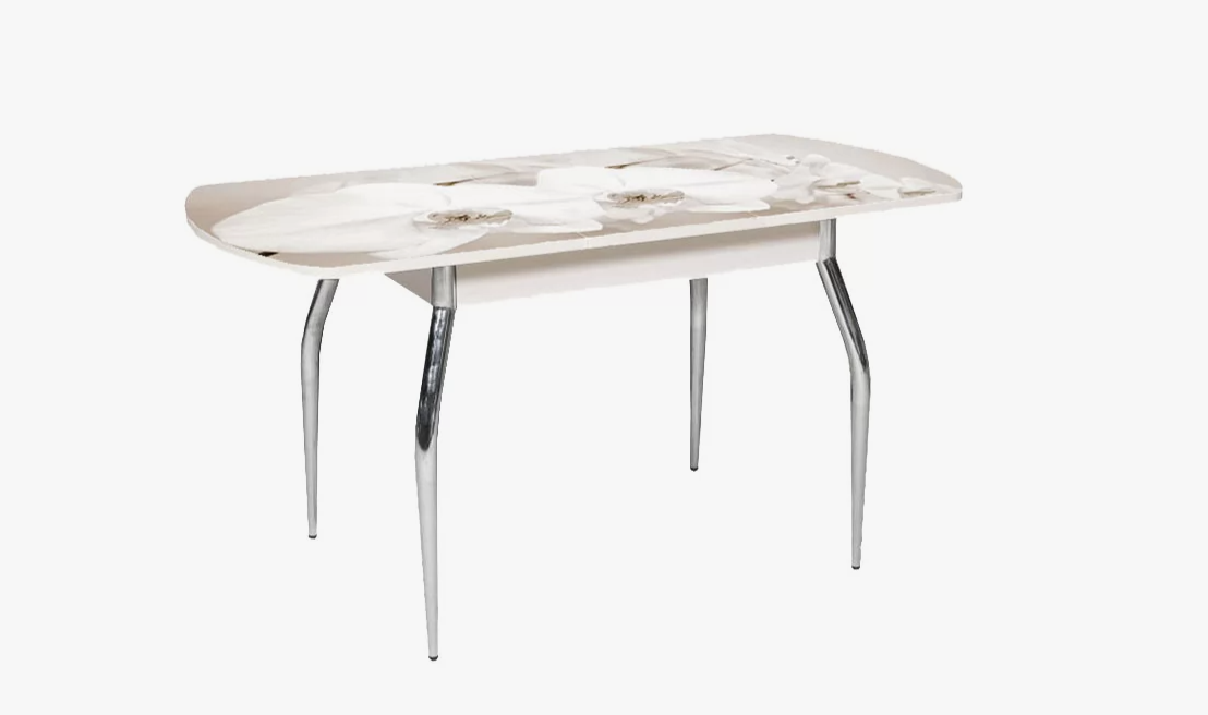 "Грация 1,45" ПЛАСТИК Стол  раздв.(1,1*1,45*0,7) ХРОМ (Белый) Опора изогнутая 