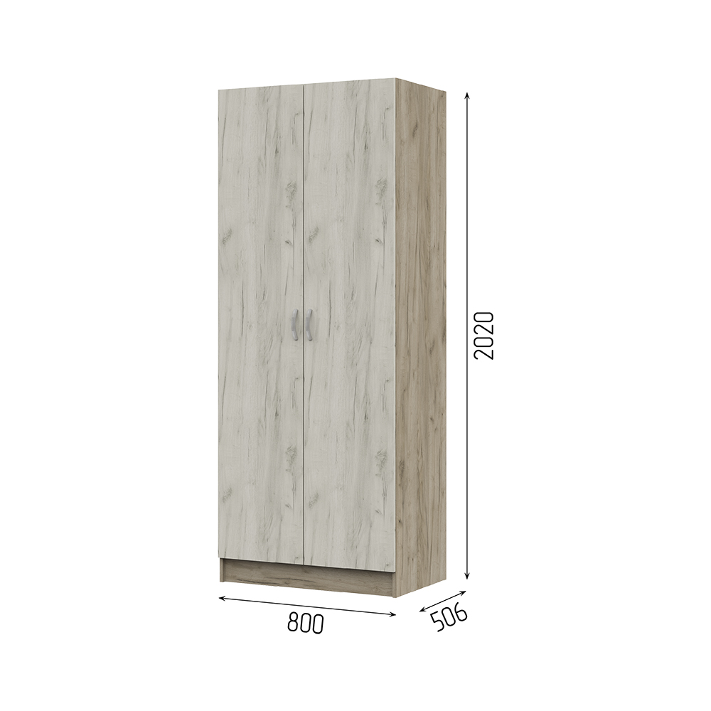Спальня БАСЯ ШК 554 шкаф скалка (0,8х2,02х0,506) фасад ДУБ КРАФТ БЕЛЫЙ/корпус ДУБ КРАФТ СЕРЫЙ