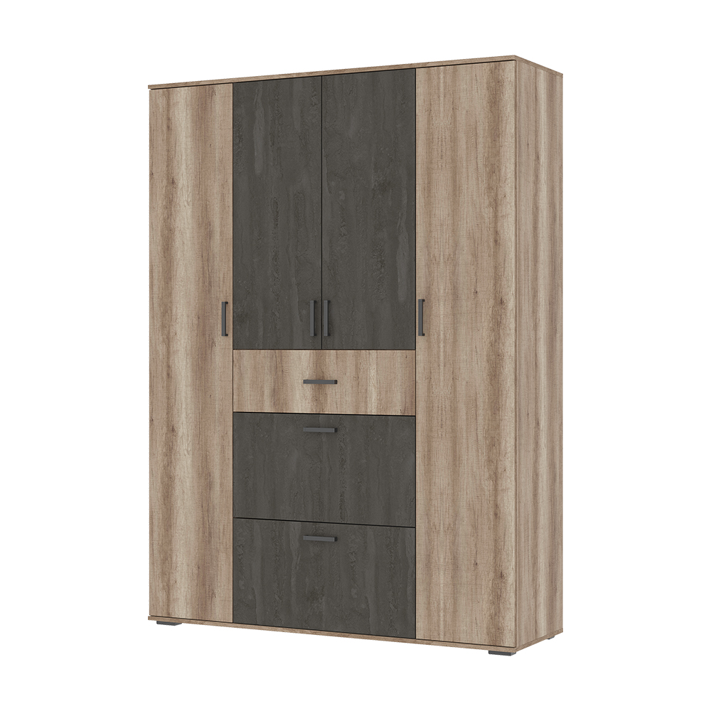 Шкаф НЕЛЬСОН ШК 03 (1,600х2,200х0,500)Фасад ЖЕЛЕЗНЫЙ КАМЕНЬ/Корпус ДУБ КАНЬОН