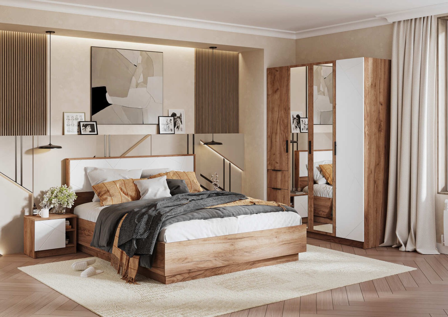 ОРЕГОН ШК 04 Шкаф 4х-створчатый (1600х2100х500)Фасад МДФ БЕЛЫЙ СУПЕРМАТ,ДУБ КРАФТ ТАБАЧНЫЙ/Корпус ДУ