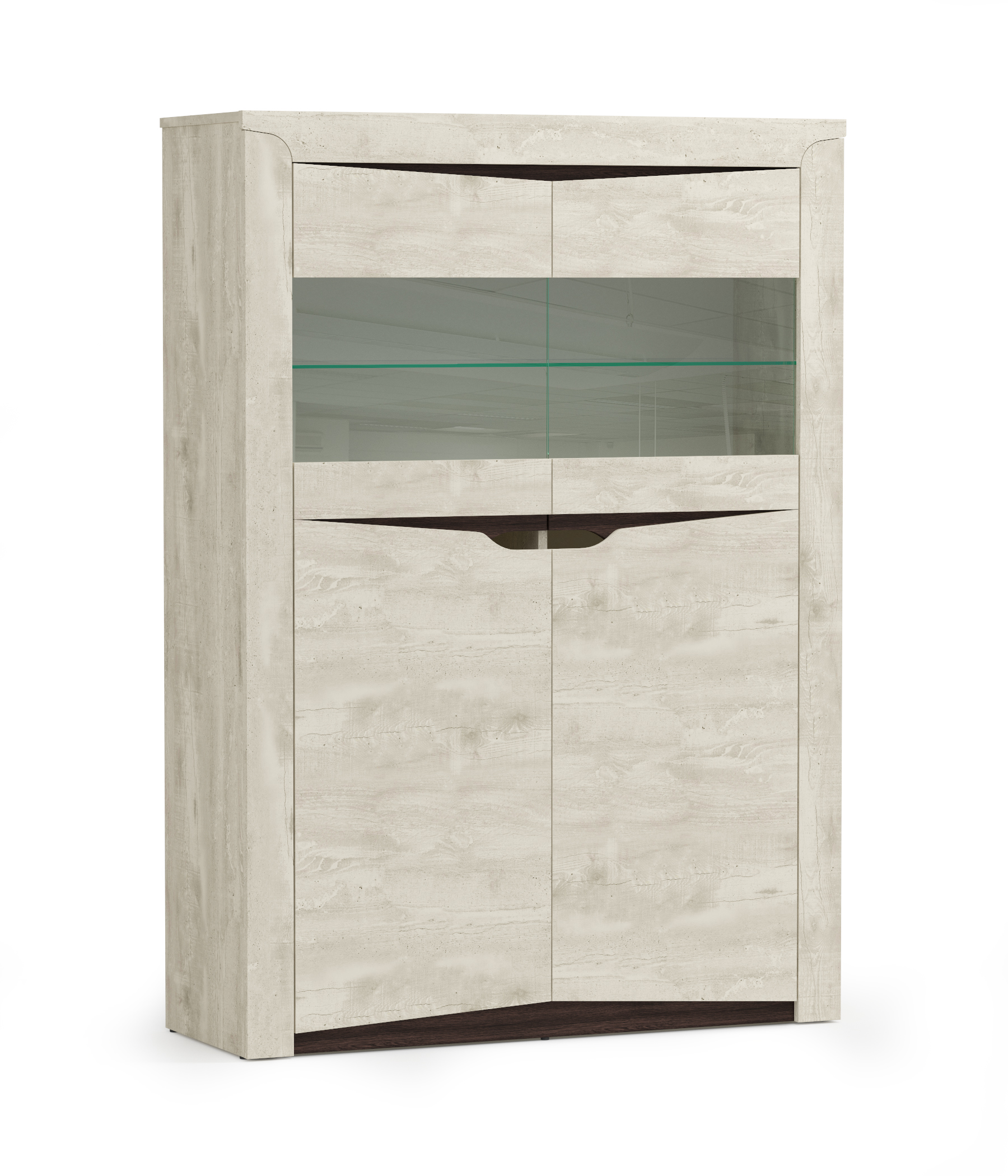 33,15 "Лючия" Шкаф комбинированный (бетон пайн белый/венге/ белый/стекло)