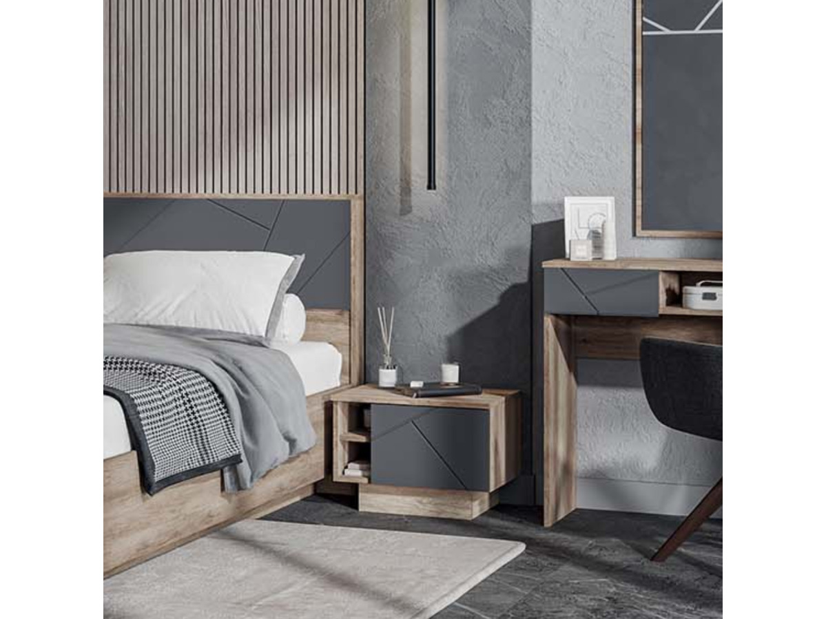 ДАЛЛАС ТБ 01 Тумба прикроватная (0,500 х0,366х0,402) ФАСАД МДФ СОФТ ГРАФИТ/КОРПУС ДУБ КАНЬОН