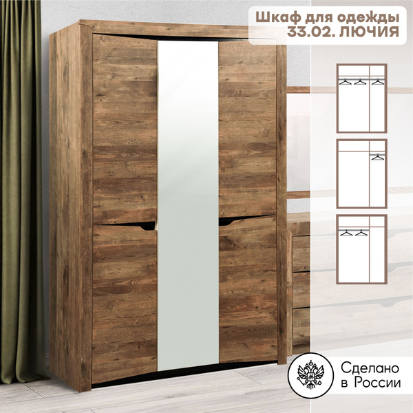 33,02 "Лючия" Шкаф для одежды 3-х дв. (кейптаун/венге/белый)