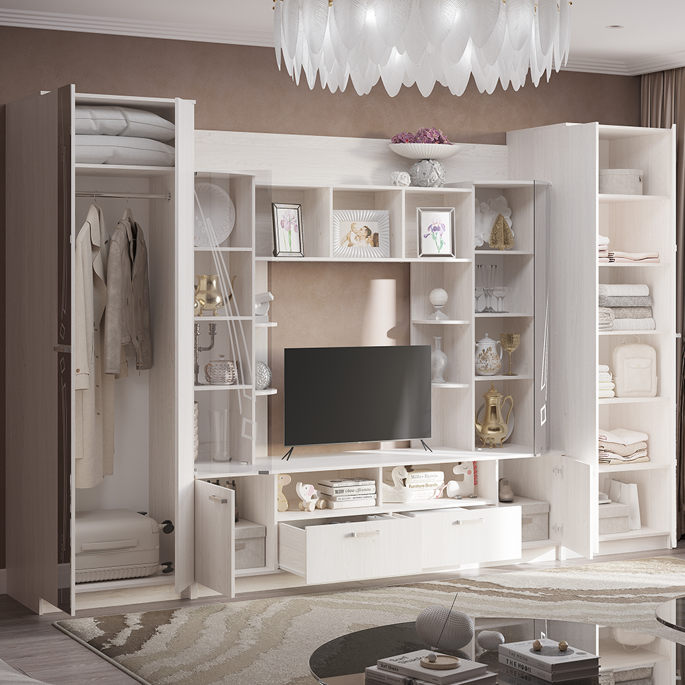 "Венеция" ЛДСП Гостиная 3,4 Ясень белый