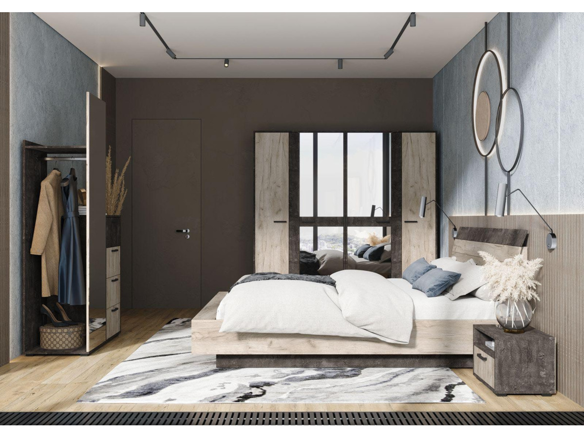 ЭДИНБУРГ КР 01 Кровать 1,6х2,0 (1,640х0,935х2,315)Корпус ДУБ КРАФТ СЕРЫЙ/ЖЕЛЕЗНЫЙ КАМЕНЬ