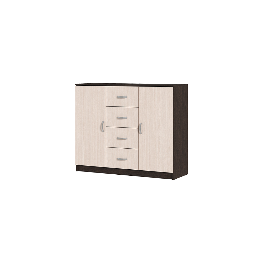 Спальня БАСЯ КМ 555-М  комод 4 ящика 2 створки (1,2х0,99х0,41) фасад БЕЛФОРТ/корпус ВЕНГЕ