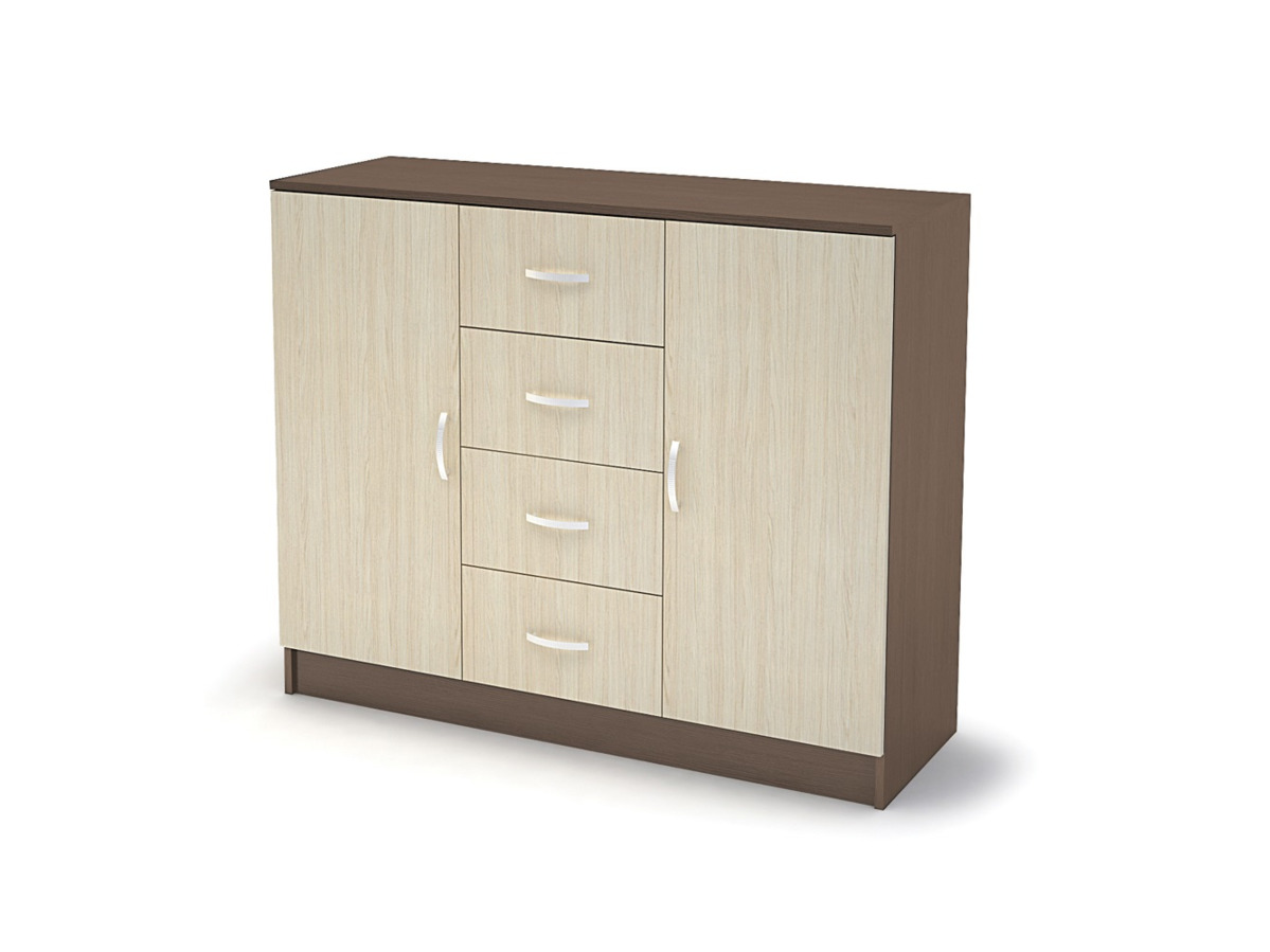 Спальня БАСЯ КМ 555-М  комод 4 ящика 2 створки (1,2х0,99х0,41) фасад ШИМО СВЕТЛ/корпус ШИМО ТЕМН