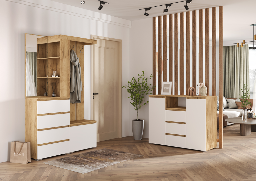 ХЕЛЕН КМ 01 Комод 1202 (1.202х0.958х0.460)ФАСАД БЕЛЫЙ/КОРПУС ДУБ КРАФТ ЗОЛОТО